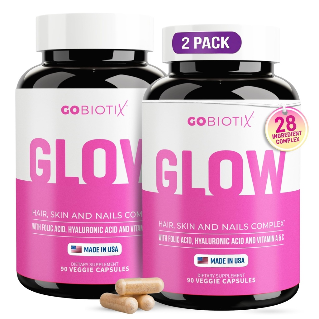GOBIOTIX Peau et ongles de cheveux Supplément de vitamine - 10000mcg Pilules de biotine avec acide hyaluronique, folate, fer, magnésium et zinc - Production de collagène, croissance des cheveux - 60 portions