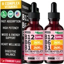(2 Pack) Vitamin B12 und B6 Flüssigkeitstropfen, B12 Sublingual Vitamin B Complex - B 12 Vitamin 5000mcg - B12 Methylcobalamin für Energie, Gehirn und Herz Unterstützung mit 27,200 mcg, Erdbeere, 80 Servierungen