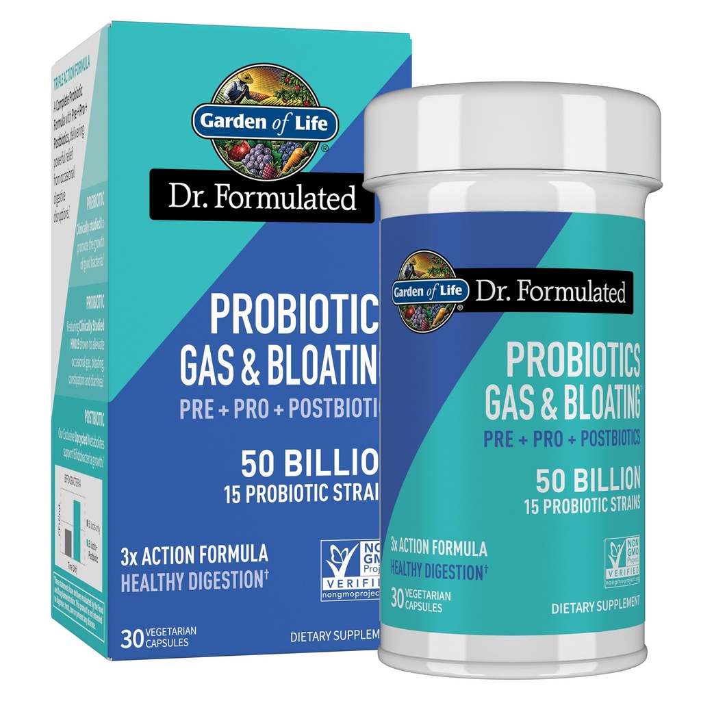 Garten des Lebens Dr. Formuliert Pre, Post & Probiotics Gas & Bloating Einmal täglich 3-in-1 vollständige Präbiotika, Postbiotics & Probiotics – 50 Billion CFU, Non-GMO, Gluten-Free, 30 Tage Versorgung