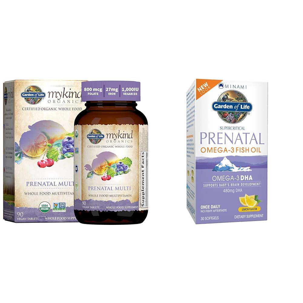 Jardin de la vie Femmes Prénatales Multivitamine avec Vitamine D3, B6, B12, C & Fer et Minami Prénatal naturel DHA Omega 3 Supplément à l'huile de poisson Softgels, Citron, 30 Comte