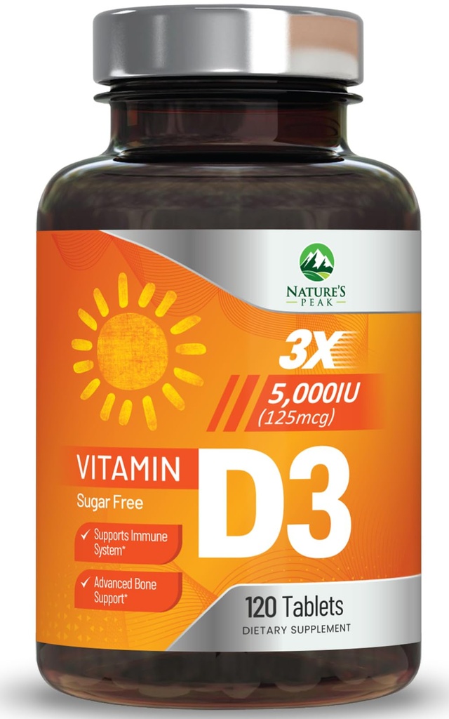 Vitamin D3 5000iu (125 mcg) Immun-Gesundheitsunterstützung - Hohe Potenz Vitamin D Nahrungsergänzungsmittel für Knochen, Zähne, Muskel - Nature's VIT D, Vegan, Glutenfrei, Himbeer Geschmack - 120 Kautabletten