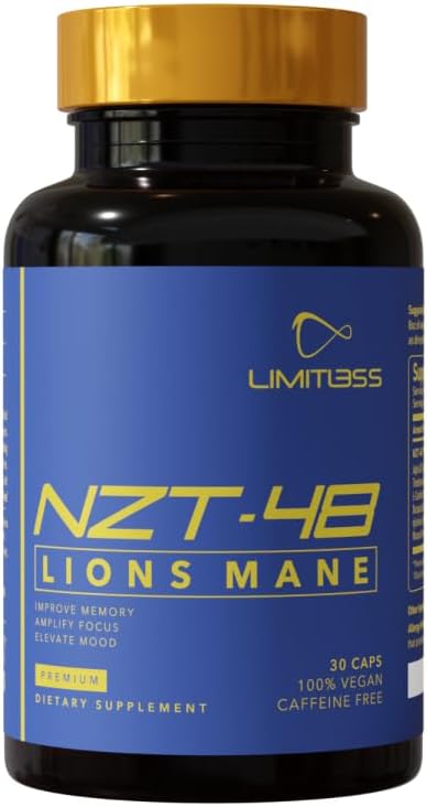 NZT-48 Premium Brain Booster - Lions Mane Supplement Capsules - Nootropic Brain Supplements for Memory and Focus - Brain Pills - Natural Energy - Caffeine Free, Phosphatidylserine, 30 Servings