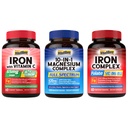 10 en 1 Complexe de magnésium et supplément de fer, 65mg de fer carbonyle avec 250mg de vitamine C et 5 en 1 Complexe de fer