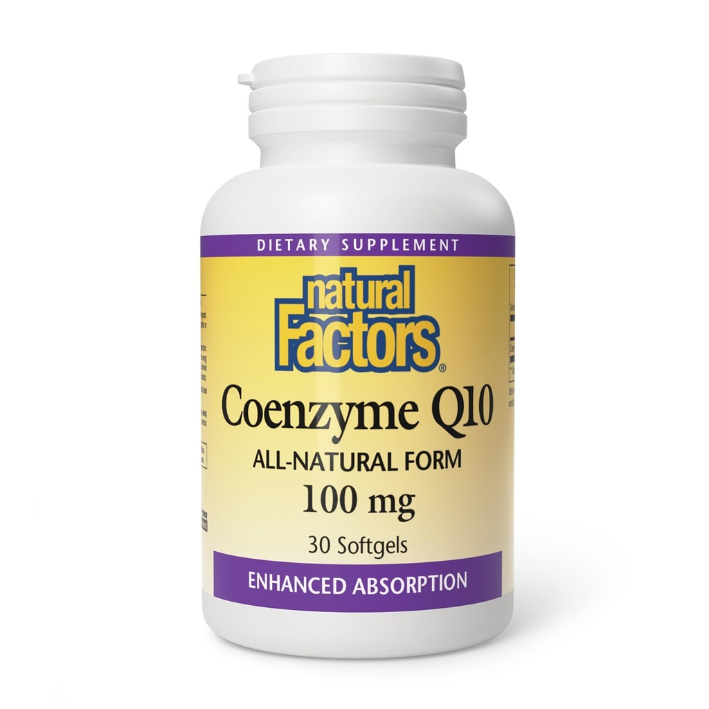 Natural Factors Coenzyme Q10 - Antioxidant Support Supplement Supports Cellular Energy Production - Better Absorption Aids Healthy Heart Function - 100 mg, 30 Softgels (30 Servings)