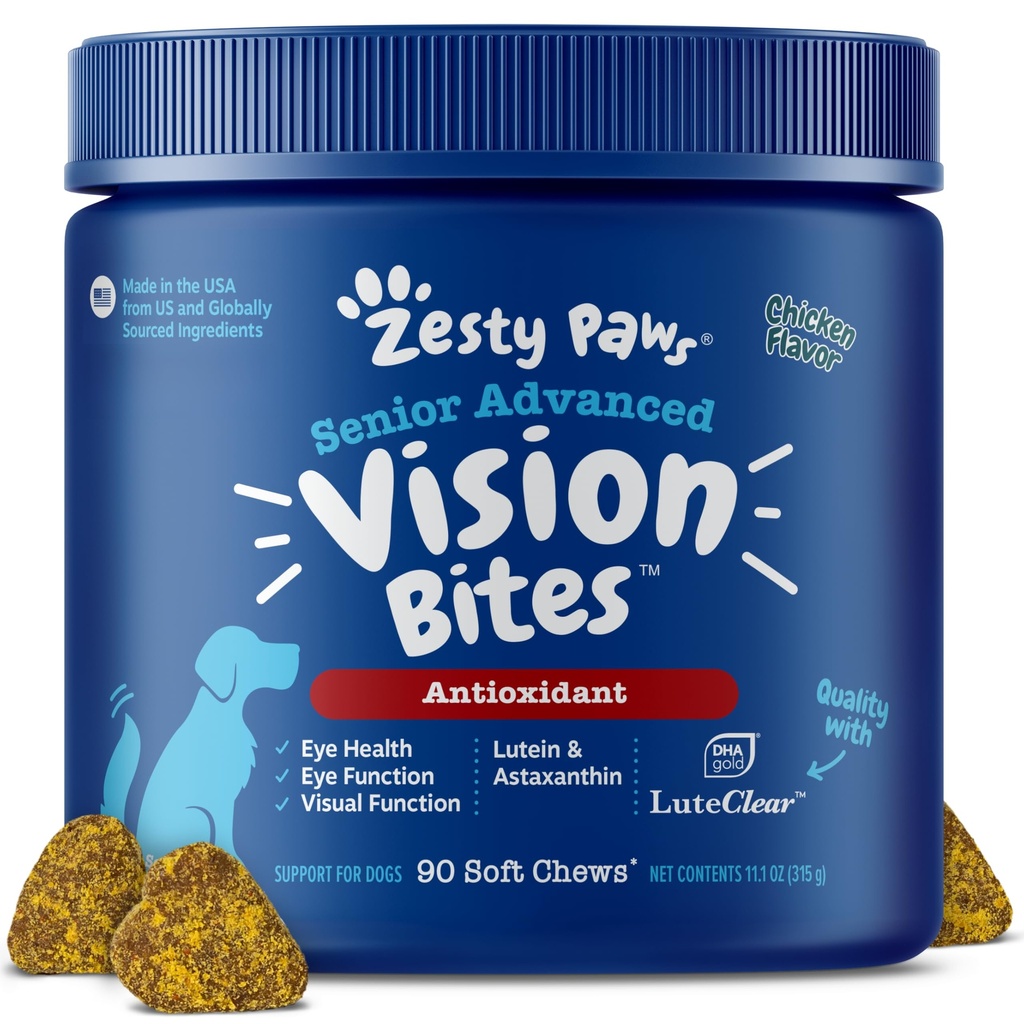 Zesty Paws Eye Supplement für Hunde - Vision-Unterstützung mit Antioxidantien & Omega 3 Fettsäuren - 90 Chews