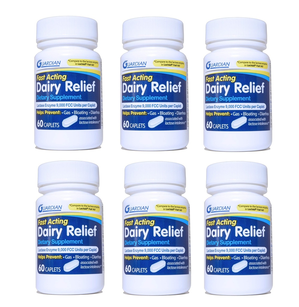 Guardian Dairy Relief Fast Acting Caplets, 9000 FCC, Lactose Intoleranz Pillen, Lactase Enzyme (360CT (Bottles))