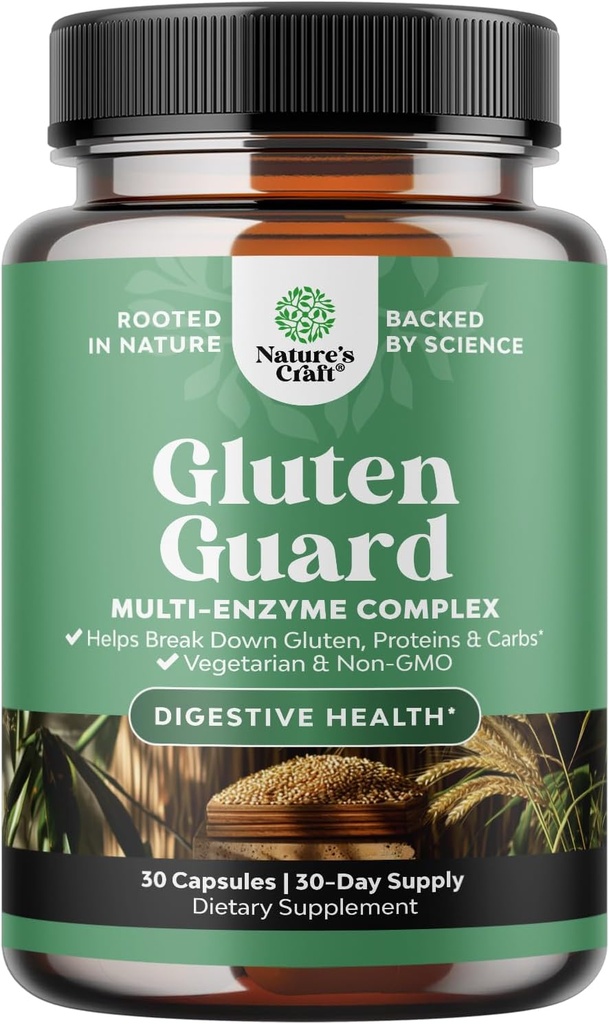 Enzymes digestifs Gluten à action rapide pour l'intolérance - Enzymes digestifs Gluten pour les femmes et les hommes pour le ballonnage avec DPP IV Blend Plus Lipase Amylase Bromelain pour Gut Health & Digestion Support - 30 Ct