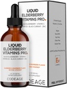 Codeage Elderberry Vitamins Pro - Organic Black Elderberry Liquid Drops - Vitamin C, D3, Zink, Black Currant - 2-Monats-Versorgung - Schwarze Sambucus-Flüssigkeit - Ergänzung für Erwachsene & Kinder - 4 fl oz
