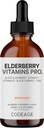 Codeage Elderberry Vitamins Pro - Organic Black Elderberry Liquid Drops - Vitamin C, D3, Zink, Black Currant - 2-Monats-Versorgung - Schwarze Sambucus-Flüssigkeit - Ergänzung für Erwachsene & Kinder - 4 fl oz
