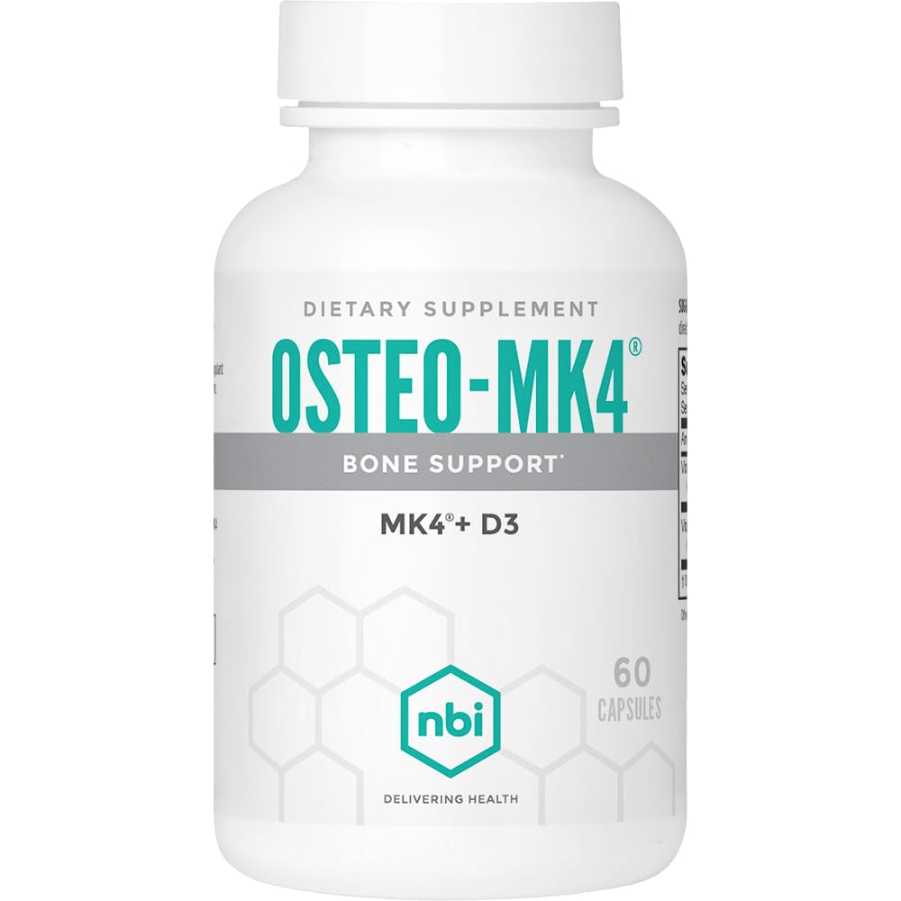 NBI Osteo-MK4 Knochenunterstützung | Vitamin D & K Complex | 45mg Vitamin K2 (MK4) für starke Knochen Gesundheit & Funktion | 60ct Veggie Kapseln