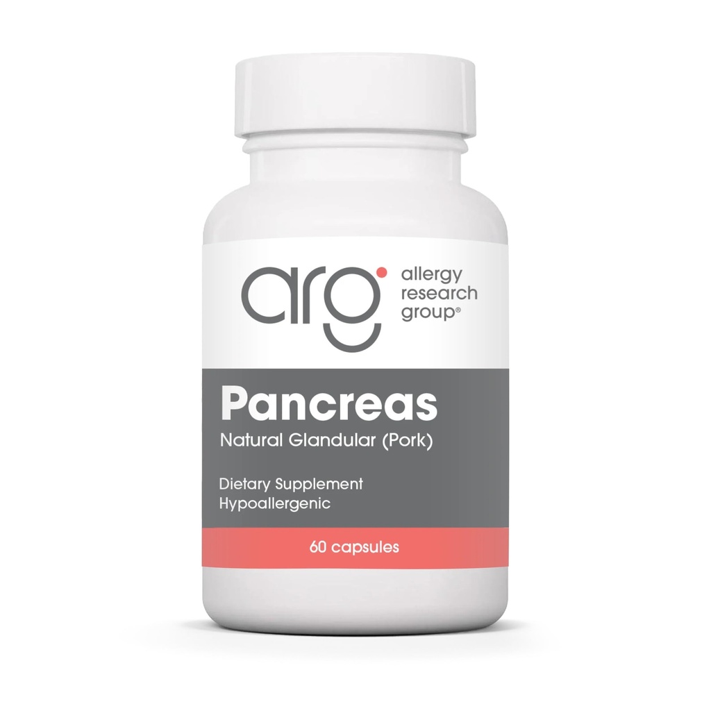 Allergy Research Group Pancreas Pork Supplement - Pancreas Natural Glandular, 425mg Pancreatic Enzyme, Verdauungsenzyme Amylase, Protease - 60 Count