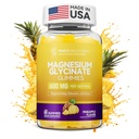 Gommies glycinées de magnésium 600mg, non-OGM, sans gluten, gommies de magnésium pour adultes et enfants, sommeil, relaxation et focus, saveur d'ananas, 60 comte