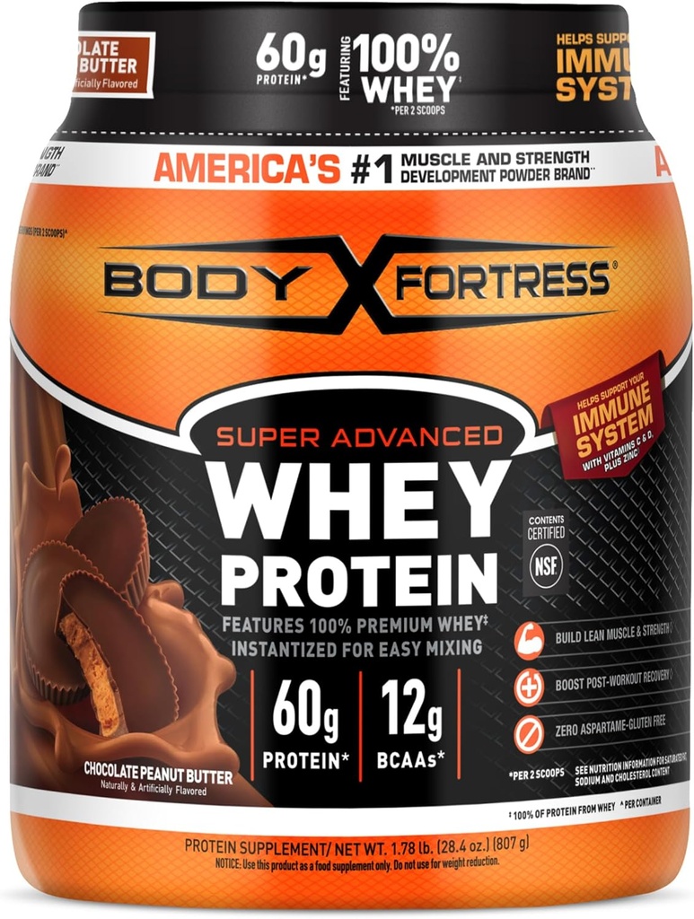 Body Fortress 100% Whey, Premium-Protein-Pulver, Chocolate Peanut Butter, 1.78lbs (Packaging May Vary)