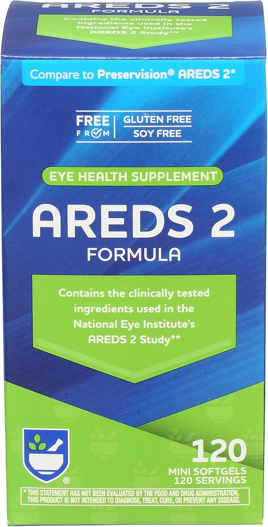 Rite Aid AREDS 2 Softgels - 120 Count, Macular Support für Augen- und Vision-Gesundheit, Enthält Lutein, Vitamin C, Zeaxanthin, Zink & Vitamin E, Glutenfrei und Sojafrei