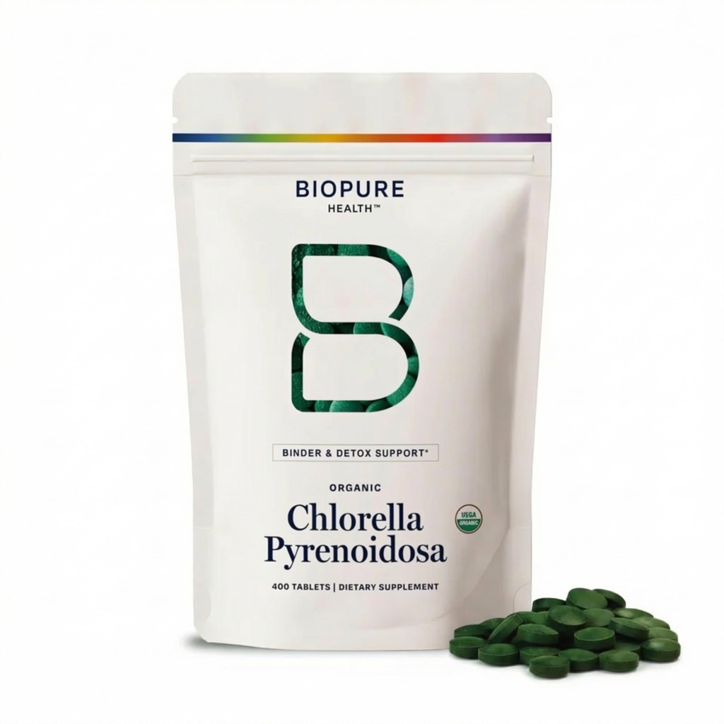 BioPure Chlorella Pyrénoidosa – 100% Organique, Cracked-Cell Wall, Nutraceutical Superfood emballé avec des protéines, vitamines, minéraux et acides aminés qui soutient le métabolisme, la désintoxication et l'immunité – 400 comprimés