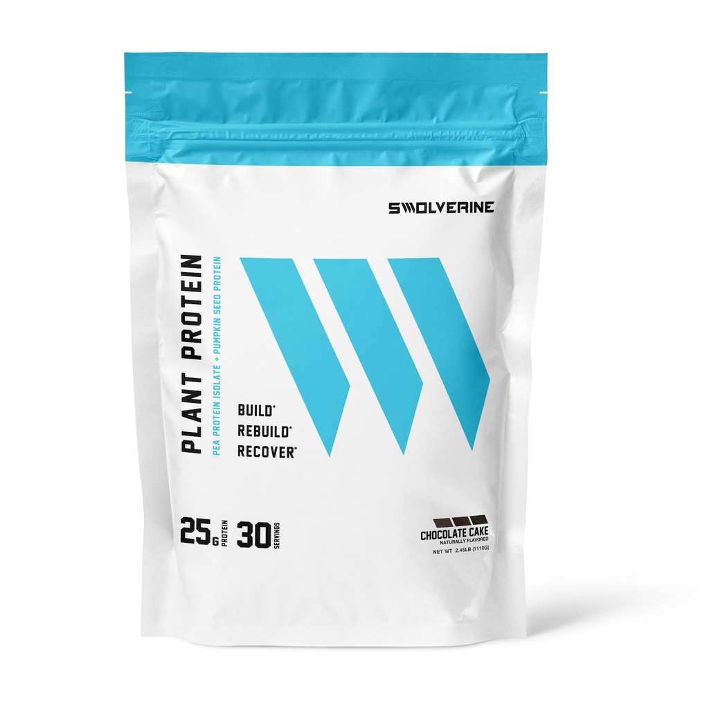 Swolverine Pflanzenprotein | 100% Vegan, Pflanzenbasiertes Proteinpulver, Pea Protein Isolate, Kürbis Seed Protein, 22G Protein, 30 Servierungen Schokoladenkuchen Geschmack (Chocolate Cake)