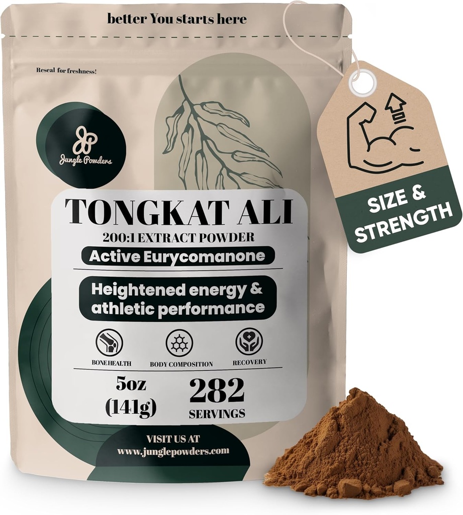 Jungle Powders Tongkat Ali for Men Powder 200:1 Extract 282 Servings 5 Ounce Bag Eurycoma Longifolia Powder Supplement Tonkat-Ali Pure Longjack Root Traditional Mens Health Support for Drive Passion