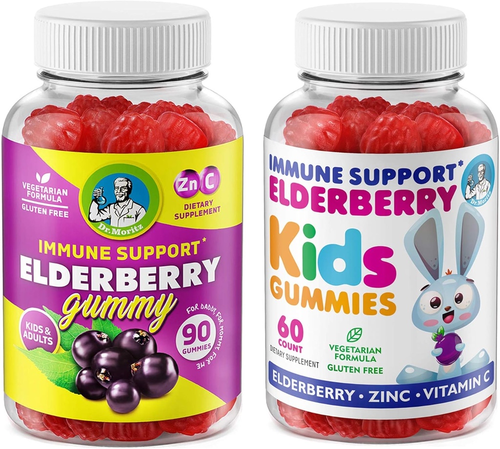 DR. MORITZ Elderberry Gummies für Kinder und Familien-Immun-System Booster und Gesundheits-Unterstützung mit schwarzem Sambucus Elderberries Extract - Vitamin und Zink Kräuter Immunität Boost Supplement für Kinder