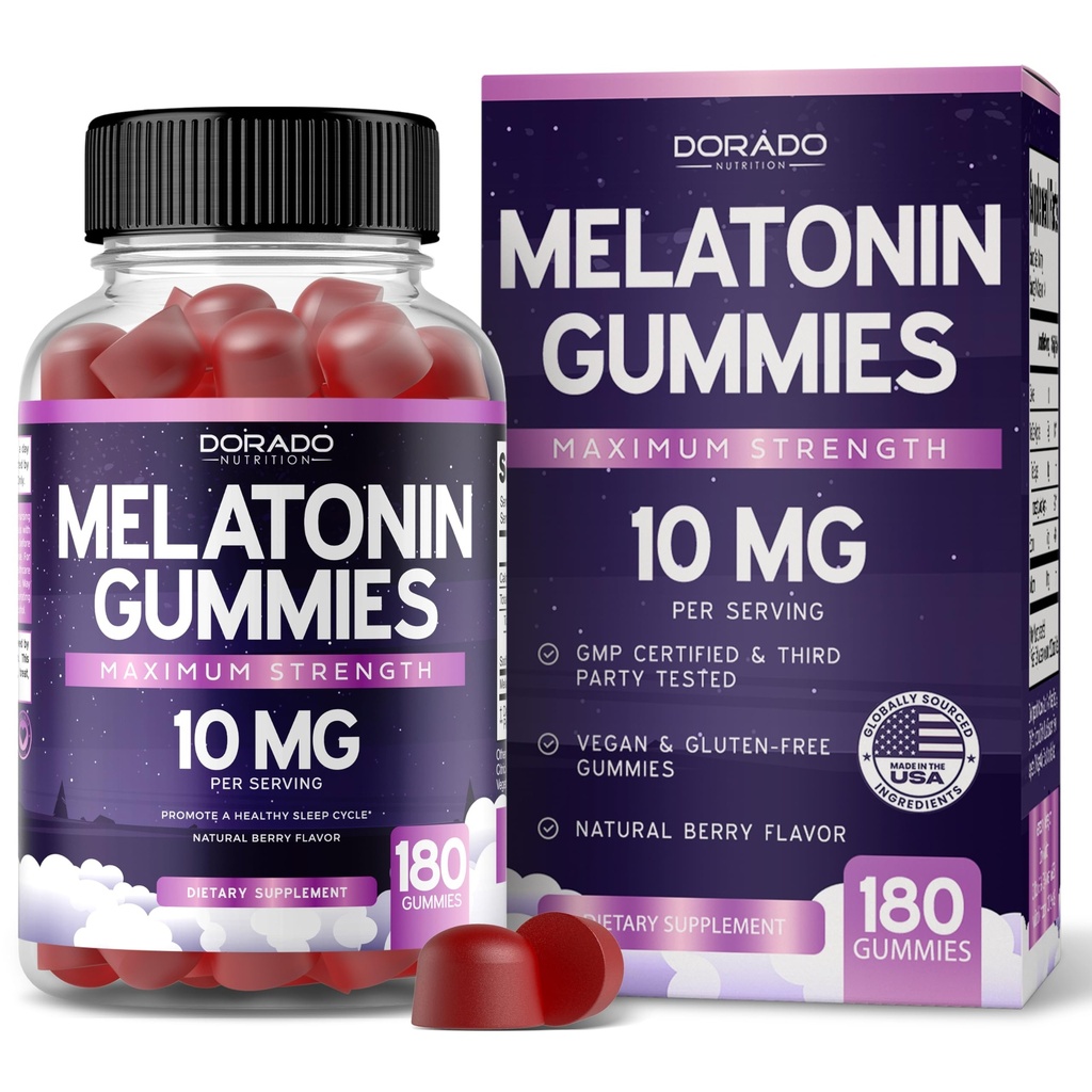 Melatonin Gummies 10mg für Erwachsene (180 Count) - Schnell lösen Melatonin Gummies - Gummy für Erwachsene Enthält 10mg - Hohe Potenz - Gemischte Berry Flavor - Non-GMO, Vegan Supplement & Made in USA