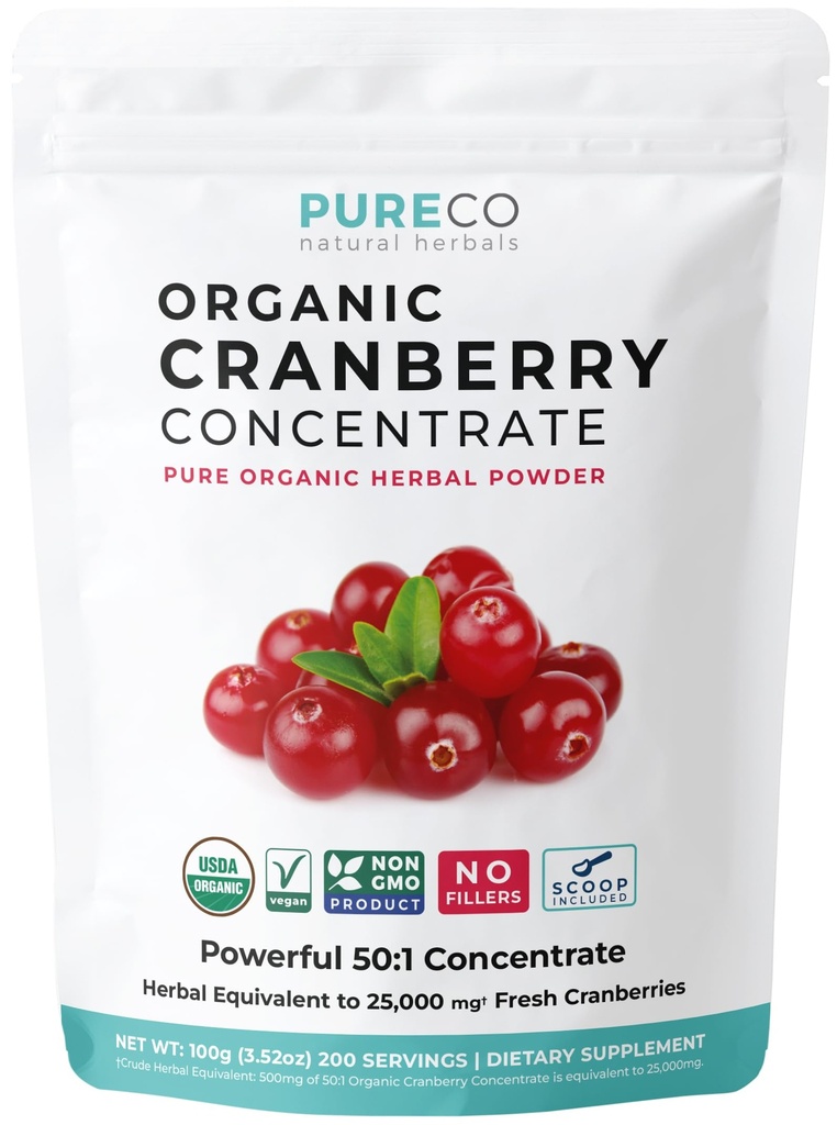 USDA Certifié en poudre de canneberge biologique - Concentrate de jus de canneberge biologique Soutien à la santé urinaire pour les femmes et les hommes - concentré de baie pure végétalien non-OGM et sans remplissage (200 portions)