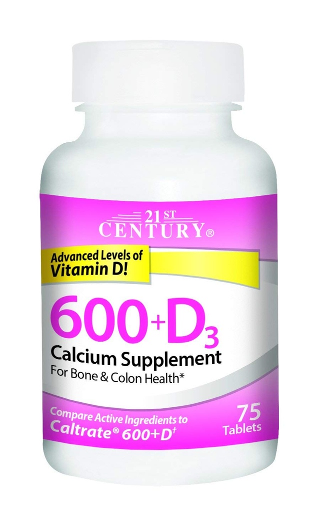 21ème siècle Calcium 600+D3 Comprimé 600mg-800U 75 Nombre (2 pack)