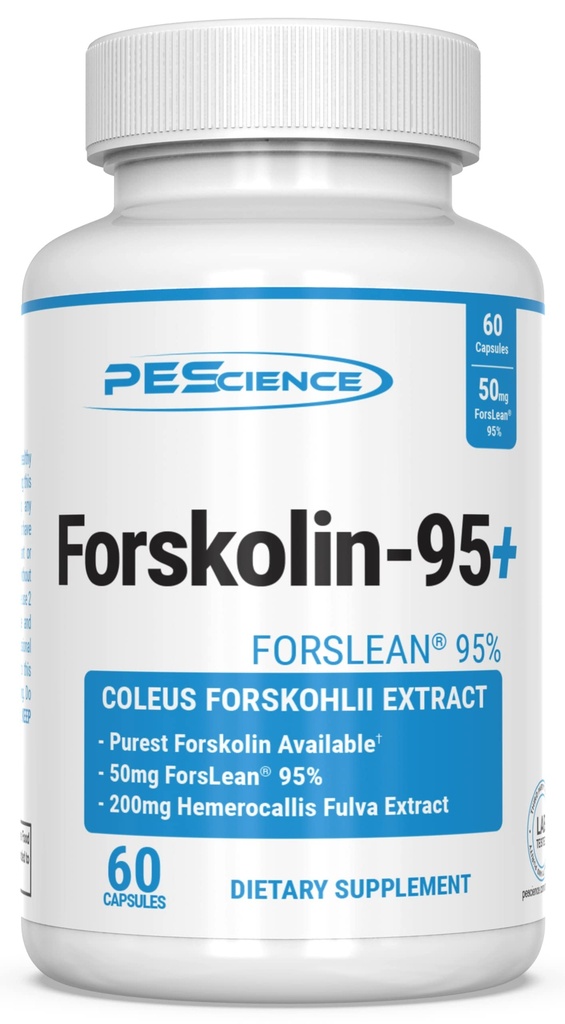 PEScience Forskolin Capsules, 95% Extrait pur de Forskolin de Coleus Forskohlii, ForsLean breveté, 50mg, 60 Compte