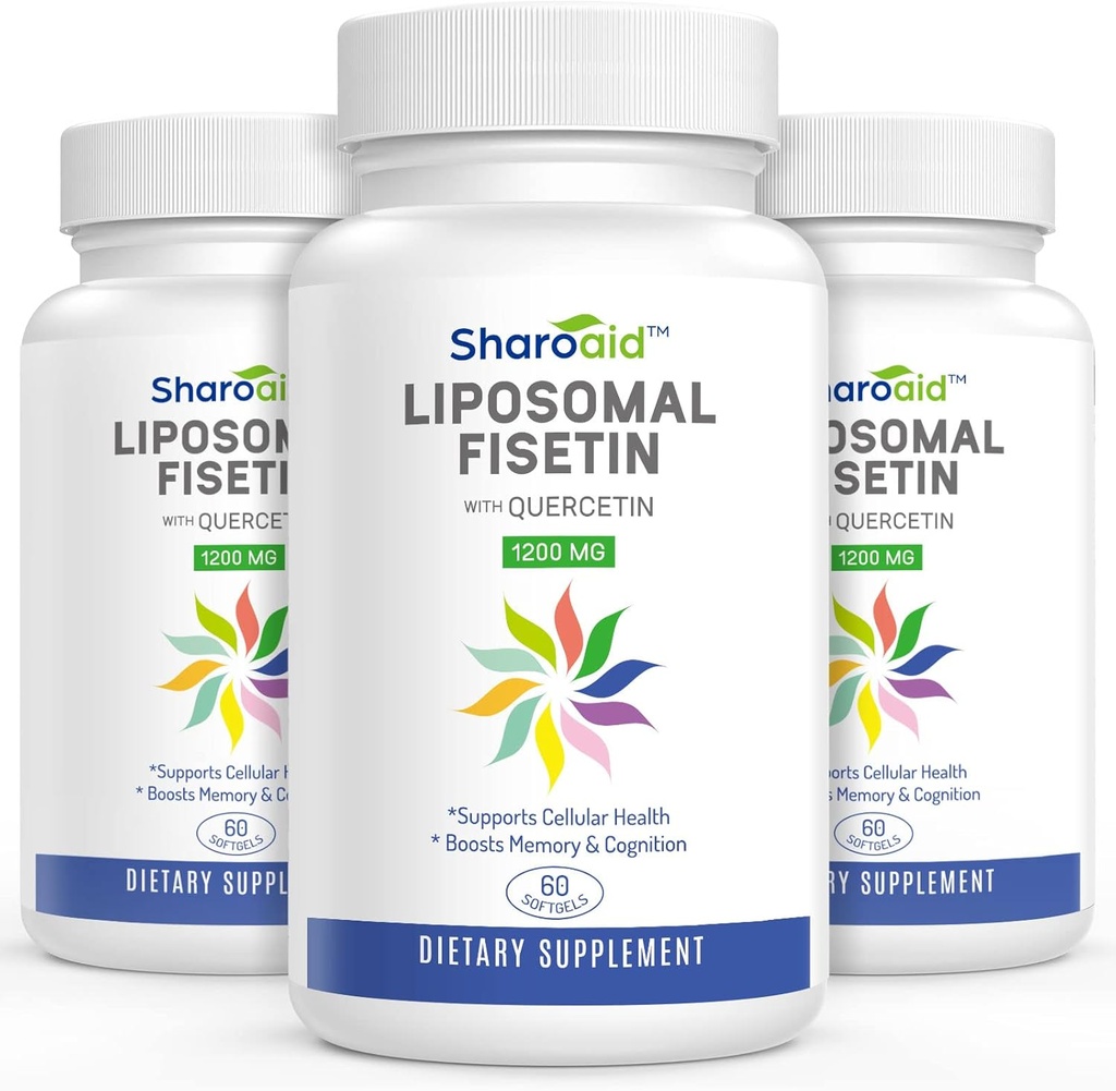 Liposomal Fisetin mit Quercetin-Ergänzungen 1200 mg pro Servierung, Hohe Absorption Polyphenole Antioxidantien für Frauen,Men,Non-GMO,Gluten-Free,3 Flasche-180 Softgels