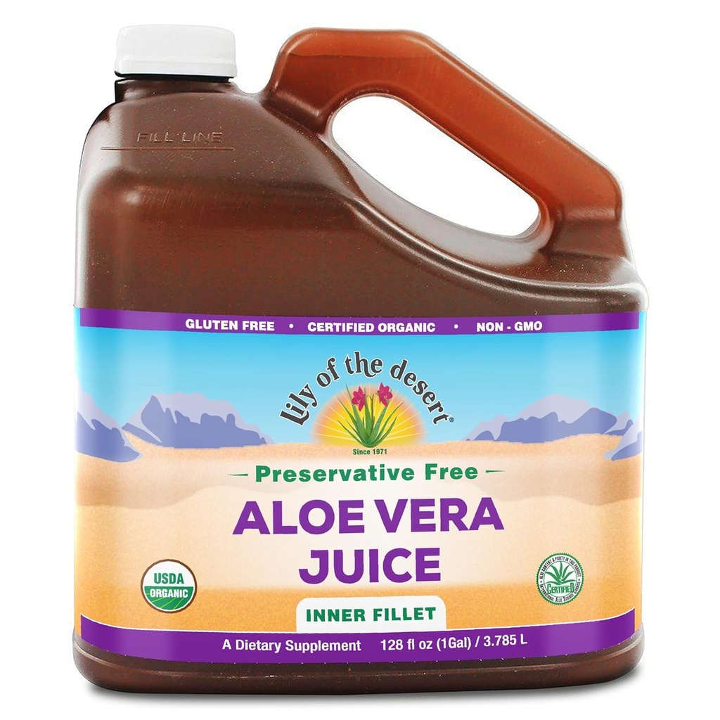 Lys of the Desert Aloe Vera Juice - Filet intérieur biologique, sans réserve Aloe Vera boisson avec des enzymes digestives naturelles pour la santé Gut, Soulagement de l'estomac, Bien-être, Peau Glowing, 128 Fl Oz