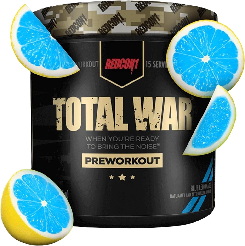 REDCON1 Total War Pre Workout, Blue Lemonade - Endurance, Alertness, Pump Boosting Citrulline Malate & Beta Alanine - Fast Acting, Caffeinated Preworkout for Men & Women (15 Servings)