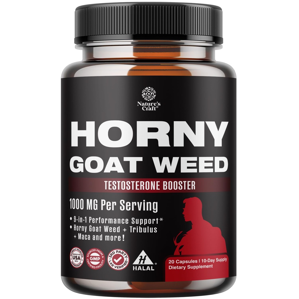 Horny Goat Weed für männliche Enhancement - extra Stärke Horny Goat Weed für Männer 1000mg pro Servierkomplex mit Tongkat Ali Saw Palmetto Extract Panax Ginseng und Black Maca Root für Stamina & Energy