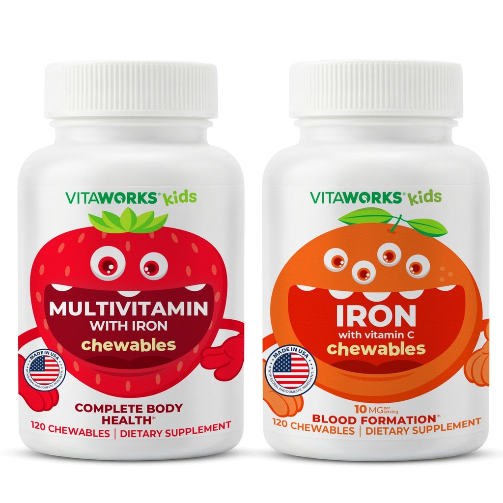 Chewables multivitamine enfants + Fer 10mg + Vitamine C Chewables Bundle