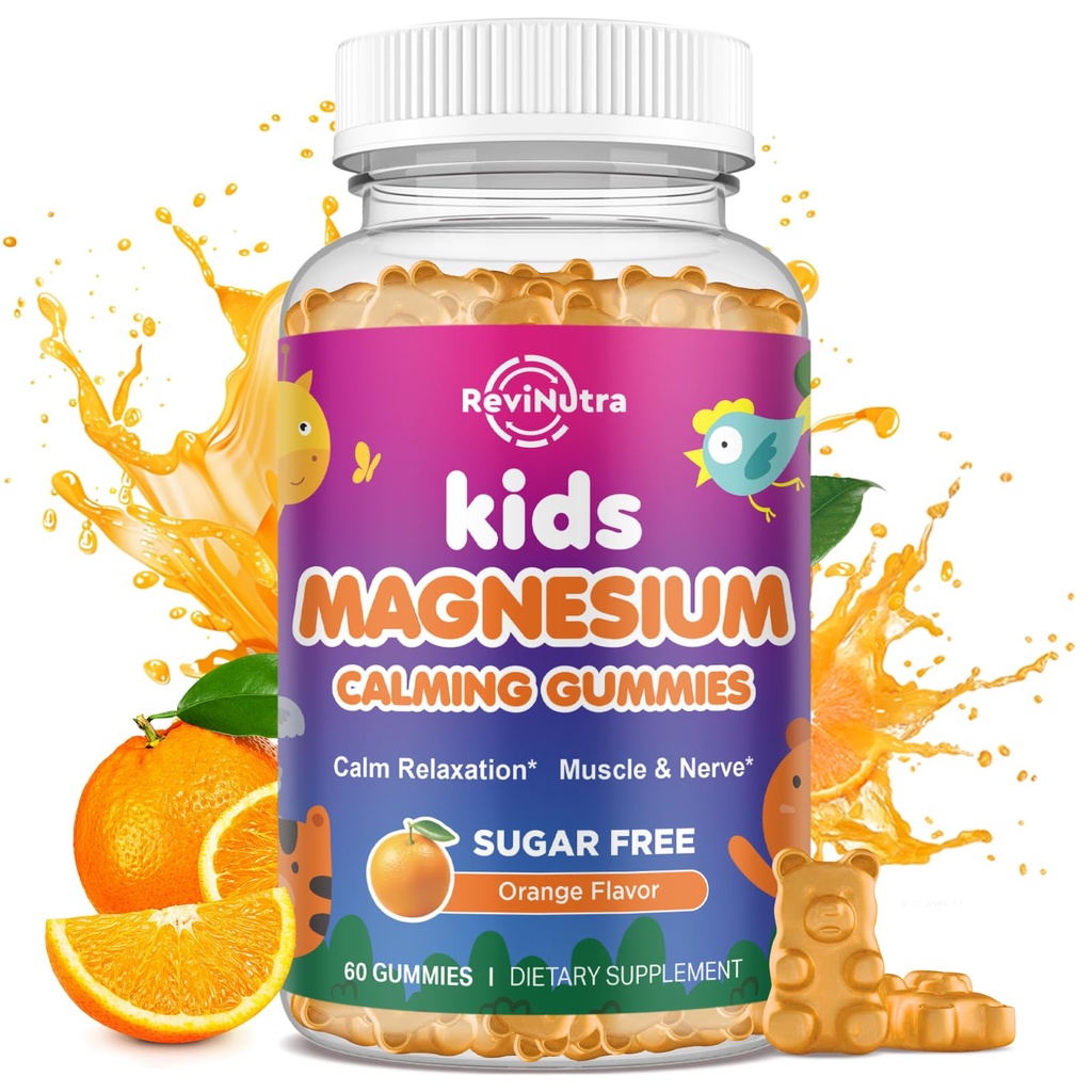 Calm Magnesium Gummi für Kinder - Magnesium Glycinate Supplement für Schlaf, Gehirn, Immun- und Knochengesundheit - Great Tasting Magnesium Gummies für Kinder & Erwachsene - Vegan Sugar Free Orange 60ct