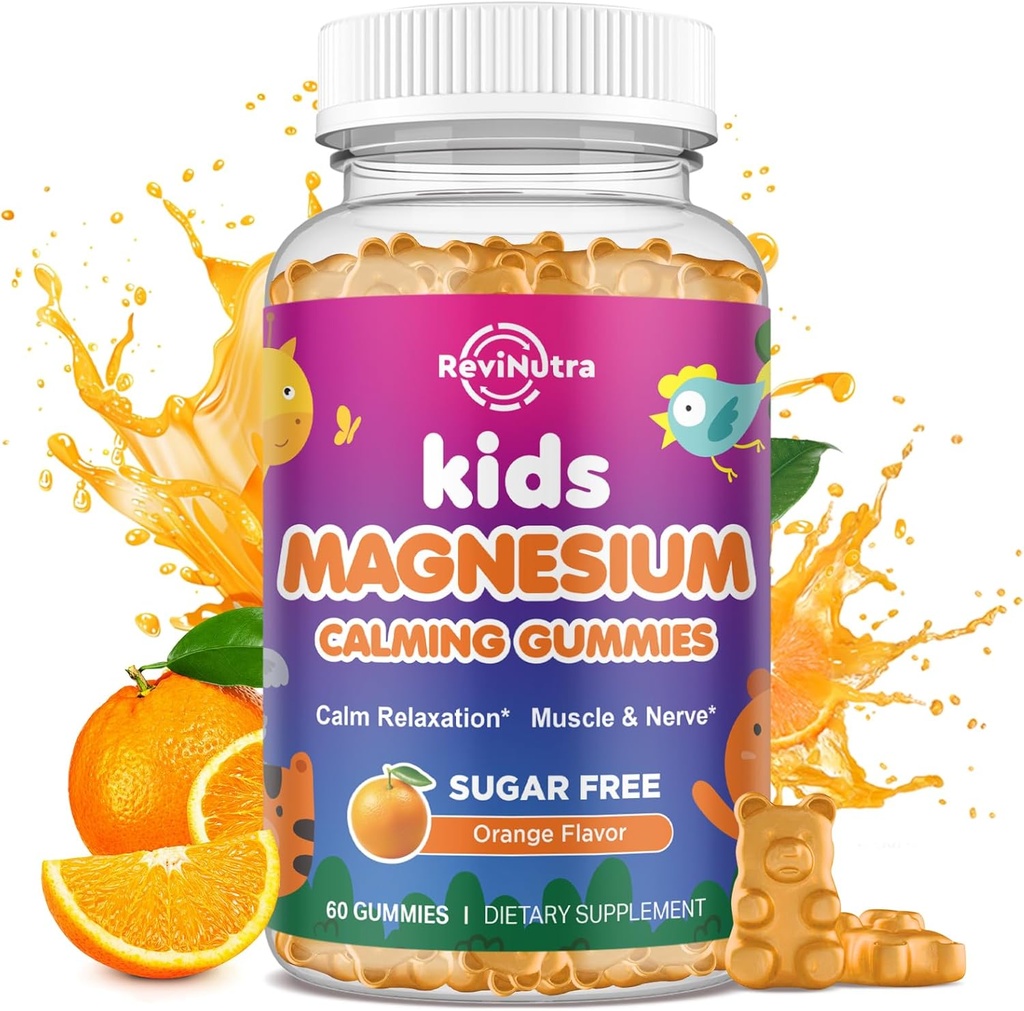 Calm Magnesium Gummi für Kinder - Magnesium Glycinate Supplement für Schlaf, Gehirn, Immun- und Knochengesundheit - Great Tasting Magnesium Gummies für Kinder & Erwachsene - Vegan Sugar Free Orange 60ct