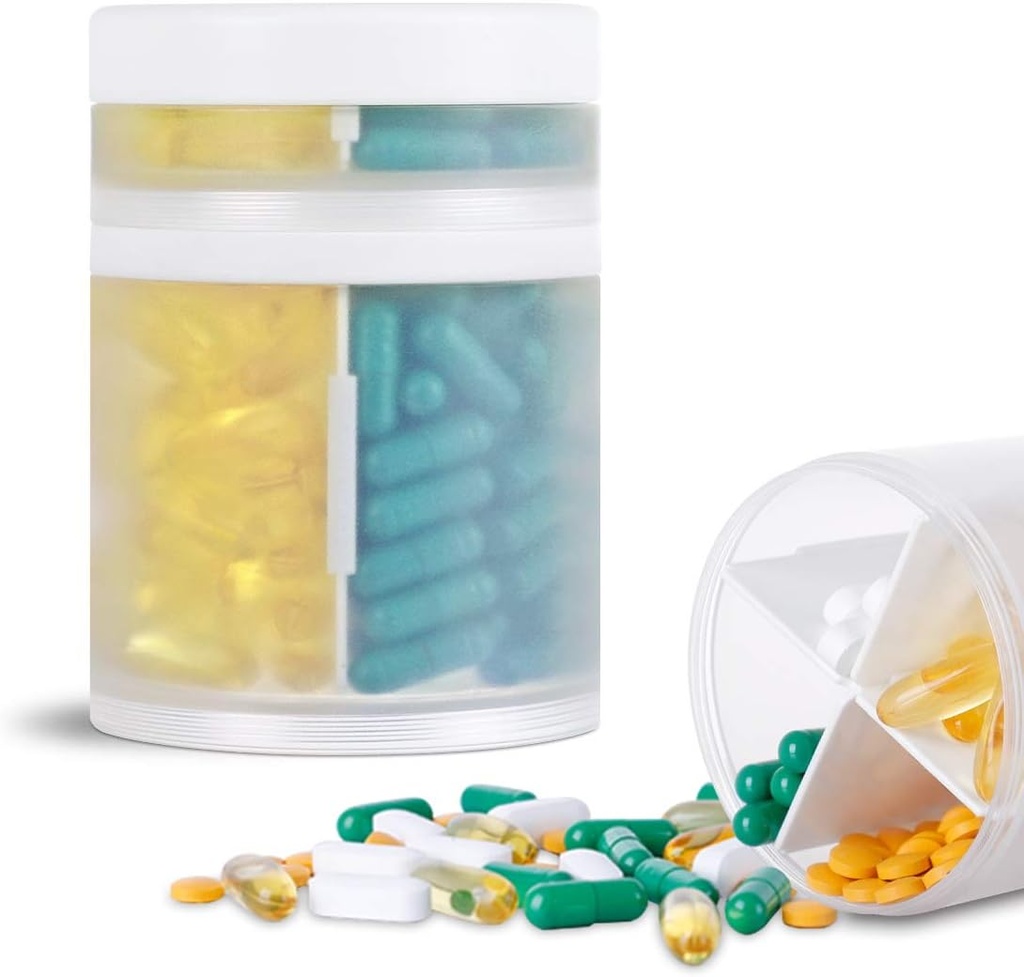 Extra große Ergänzung Organizer und tragbare Pille Case mit 8 Komponenten Doppelschicht Medizin Spender Monatliche Vitamine Organizer Pill Bottle,Transparent