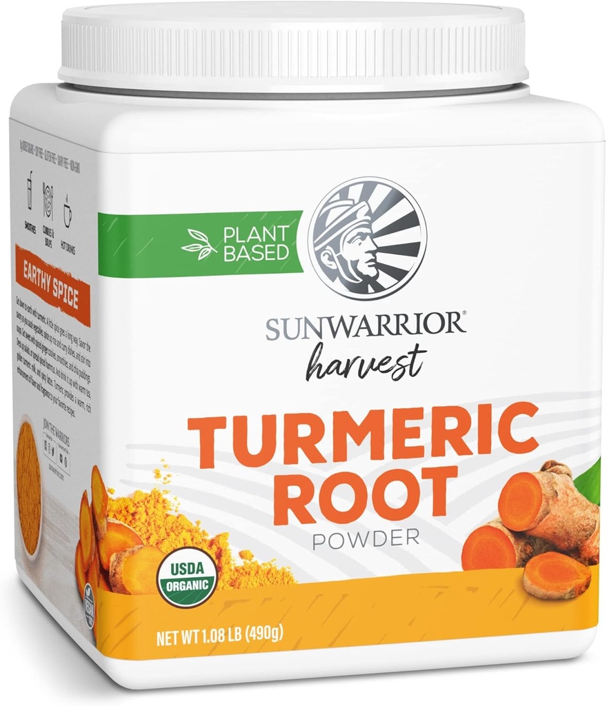 Sunwarrior Organic Turmeric Root Powder | Pure Raw Superfood Powder for Baking Smoothies and Curry | USDA Non-GMO 490g Tub (70 SRV) Bio Harvest