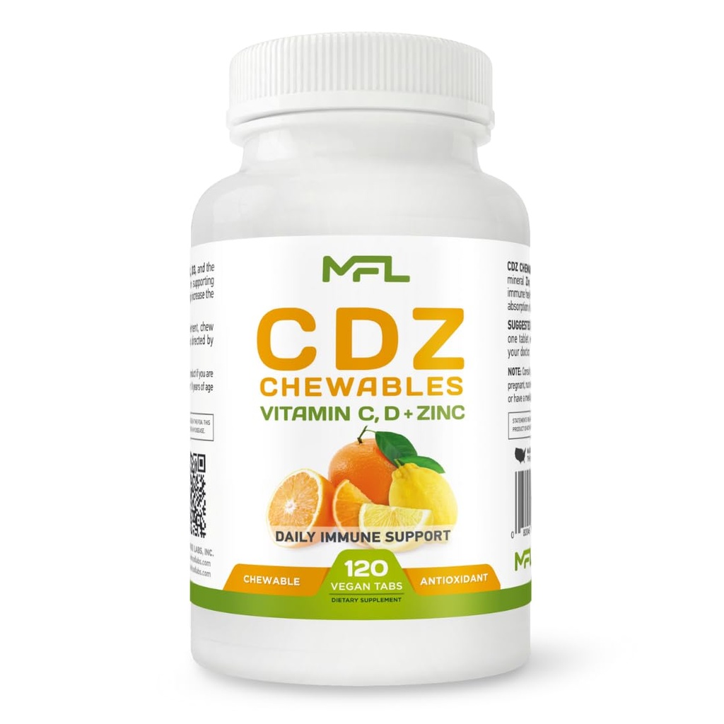 C D Z CHEWABLES | Vitamin C, 1000mg | Vitamin D3, | Zink, | Non-GMO & Gluten Free | 120 vegetarische Kautabletten | 120 Servietten