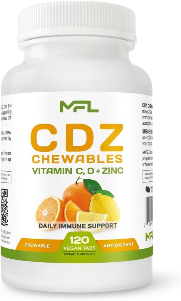 C D Z CHEWABLES | Vitamin C, 1000mg | Vitamin D3, | Zink, | Non-GMO & Gluten Free | 120 vegetarische Kautabletten | 120 Servietten