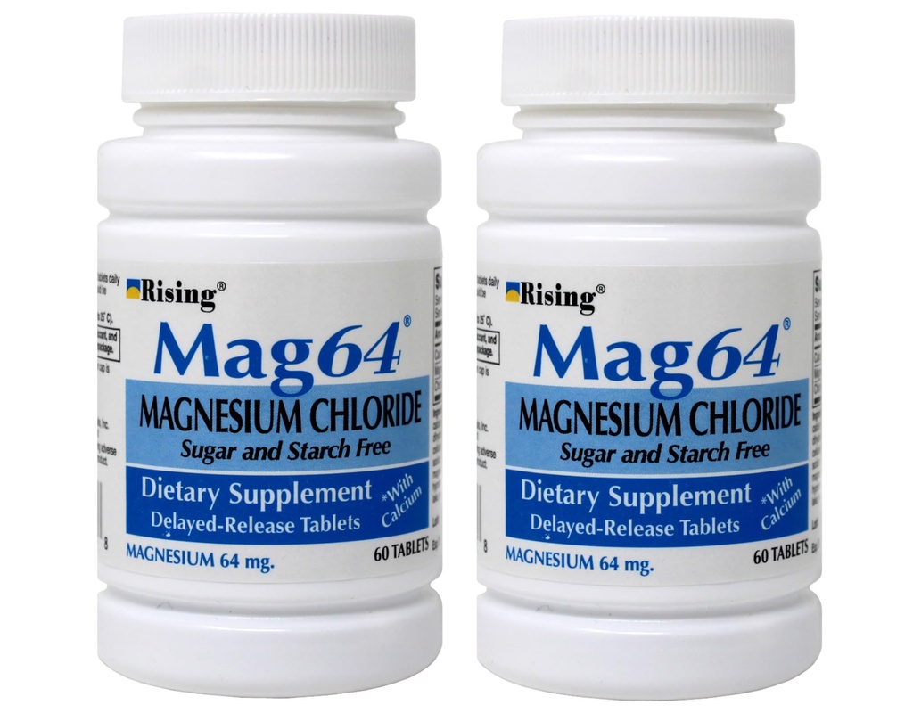 Rising Mag64 Magnesium Chloride Nahrungsergänzungsmittel Verzögerungs-Release Tabletten 64 mg, 60 Tabletten (Pack von 2)