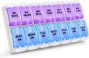 Sukuos AM PM Hebdomadary 7 Day Pill Organizer, 2 fois par jour Pill Box with Arthritis Friendly Push Button, boîtes de médicaments pour les vitamines, huile de poisson et suppléments, facile à nettoyer (Purple et bleu)