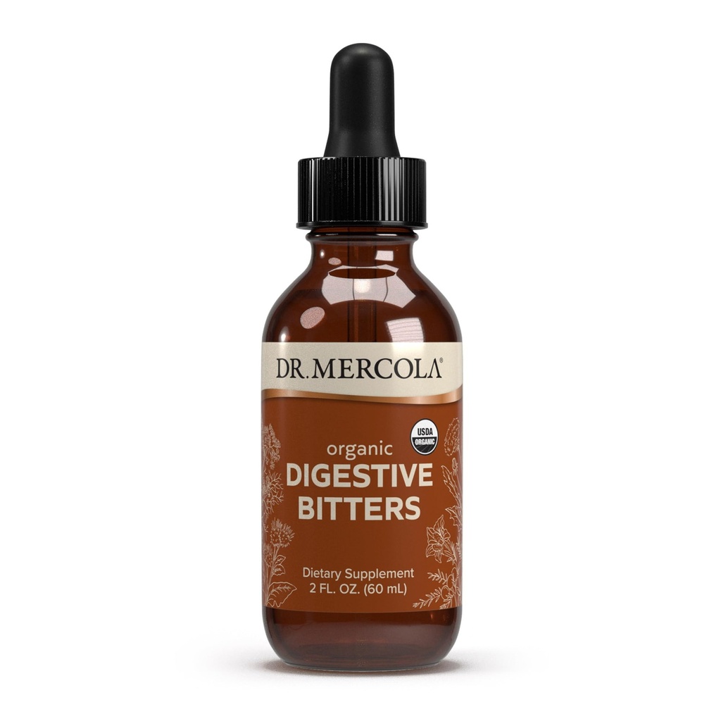 Dr. Mercola Organic Digestive Bitters Liquid Drops - Soutien de la santé digestive - Formule sans alcool - Caractéristiques Root, Dandelion Leaf, Fennel Seed & More - 2 fl. oz. (30 portions)