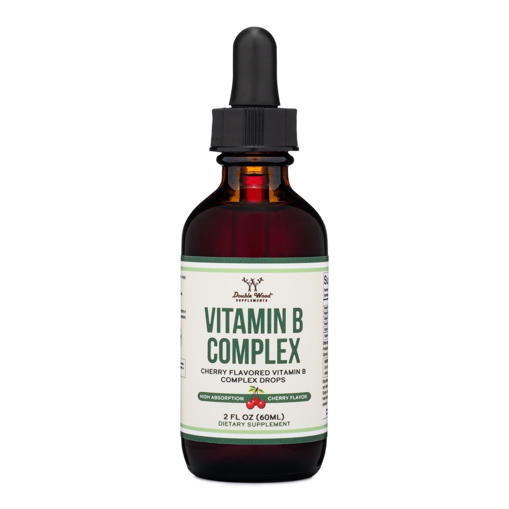 Double Wood Supplements Flüssiger Vitamin B-Komplex - 2 Monate Versorgung - Max Absorption - B3, B6, B7 (Biotin), B9 und Vitamin B12 - Kirschspülung - 2 FL OZ
