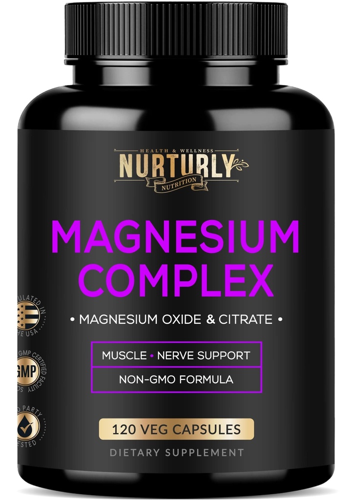 Magnesium Citrate & Oxide 500mg Complex Supplement - Hohe Absorption Maximale Stärke - unterstützt Knochendichte und Stärke, Muskeln, Energie und Schlaf - 120 Vegan Kapseln