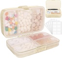 FYY Weekly Pill Organizer mit Labels,8 Compartments Travel Daily Pill Case Luftdichte Feuchtigkeitsdichte große Pille Box, um Vitamine, Fischöl, Nahrungsergänzungen, Cotton Swab und Bandages-Beige zu halten