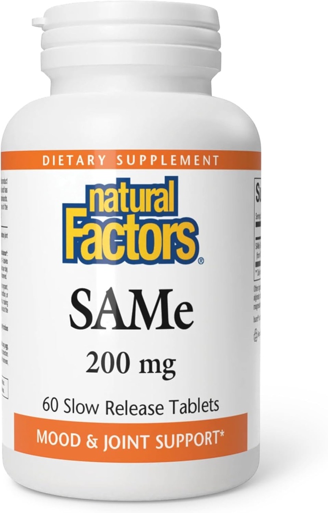 Natürliche Faktoren, SAMe 200 mg, Hilft Erhöhung der Stimmung und Verbesserung der gemeinsamen Gesundheit, 60 Tabletten (60 Portionen)