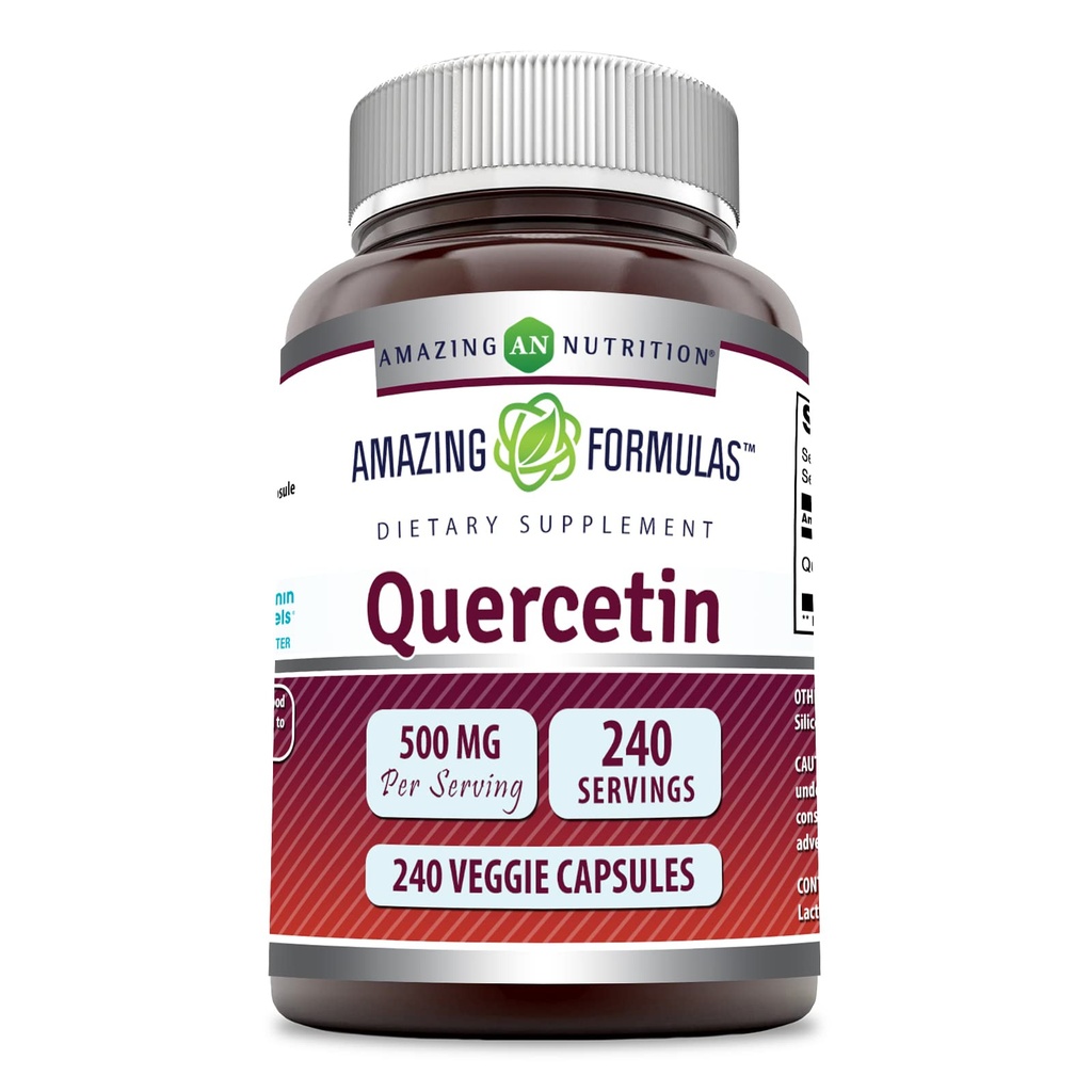 Erstaunliche Formeln Quercetin 500mg Veggie Kapseln Ergänzung | Non-GMO | Gluten Free | Unterstützt Gesundheit und Wohlbefinden (240 Zähler)