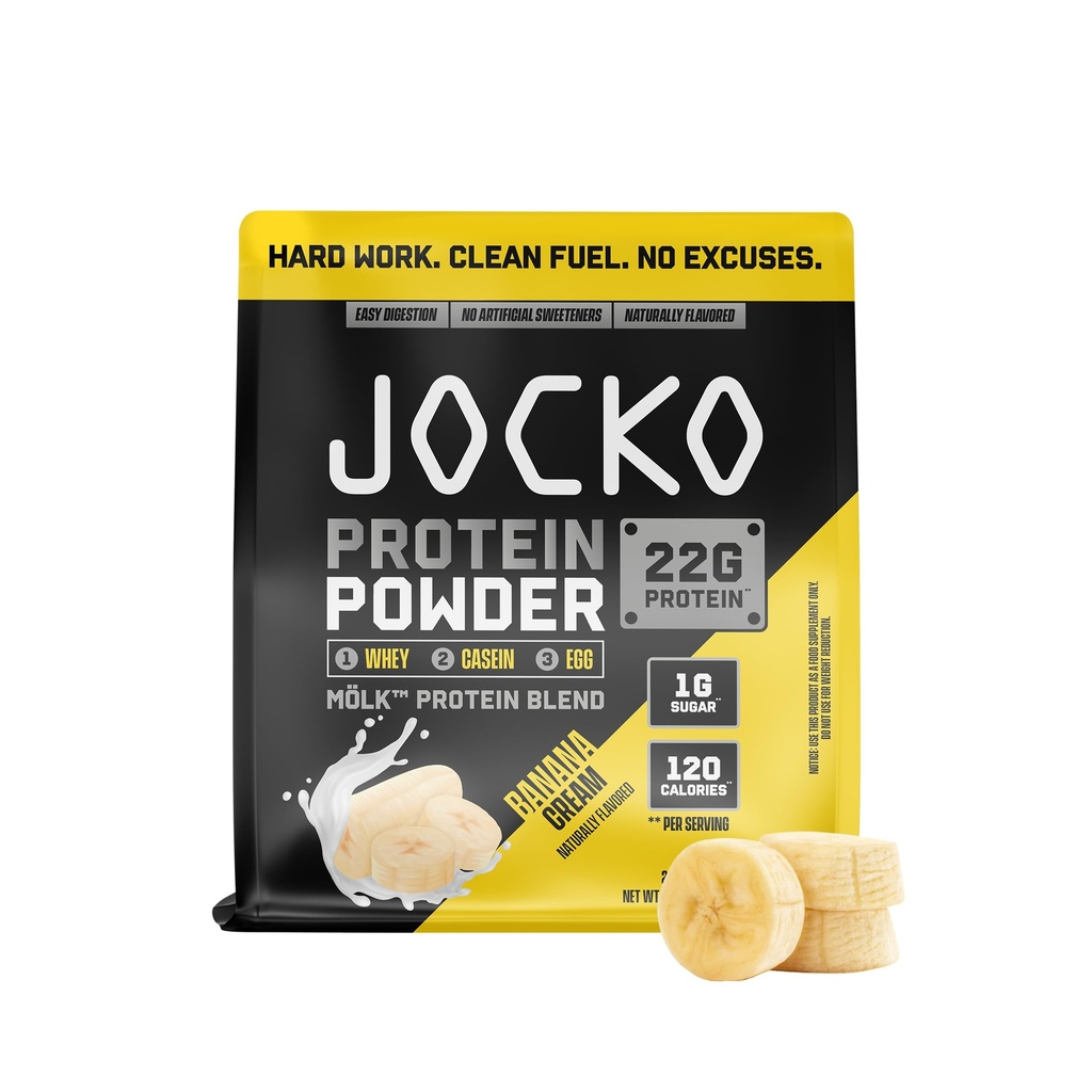 Jocko Fuel Mölk Whey Protein Powder 22g Low Sugar Monk Fruit Blend - Muskel-Recovery & Growth, Packaging May Vary (28 Servierungen, Banana Cream)