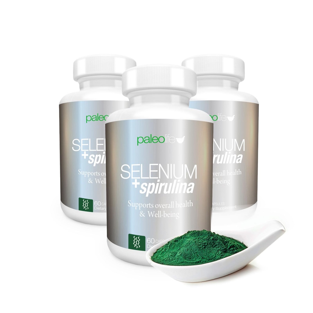 Paléolf stimuler la concentration, la mémoire et l'énergie avec le sélénium Premium + Spiruline - Supplément antioxydant Premium pour la fonction cérébrale - 180 jours d'approvisionnement (180 capsules) - (3-pack)
