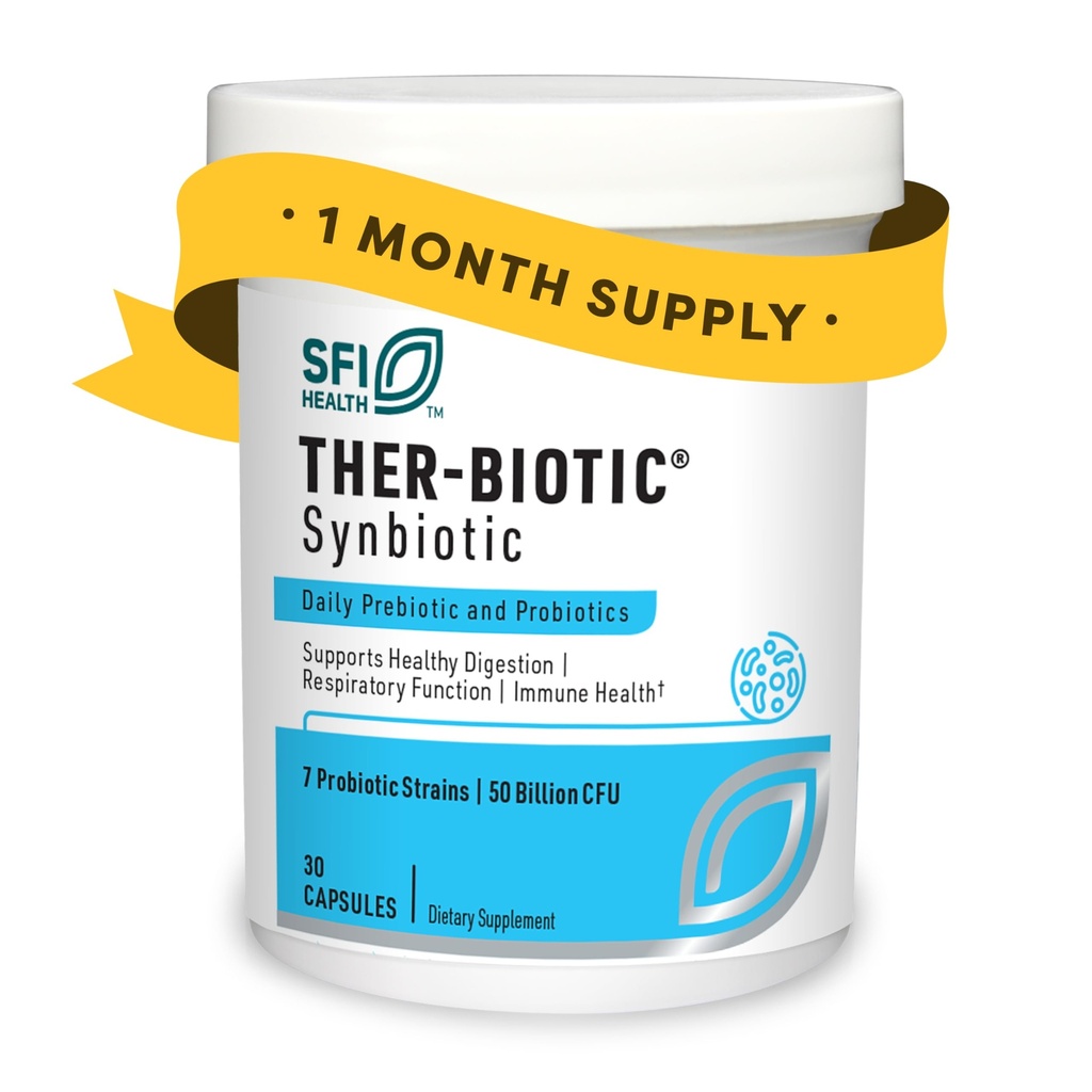 Klaire Labs SFI Health Ther-Biotique Synbiotique Prébiotiques et probiotiques pour les femmes et les hommes - Probiotique quotidien avec faible FODMAP Prébiotique - Gut, Immune, Respiratoire et Digestive Health Support (30 capsules)