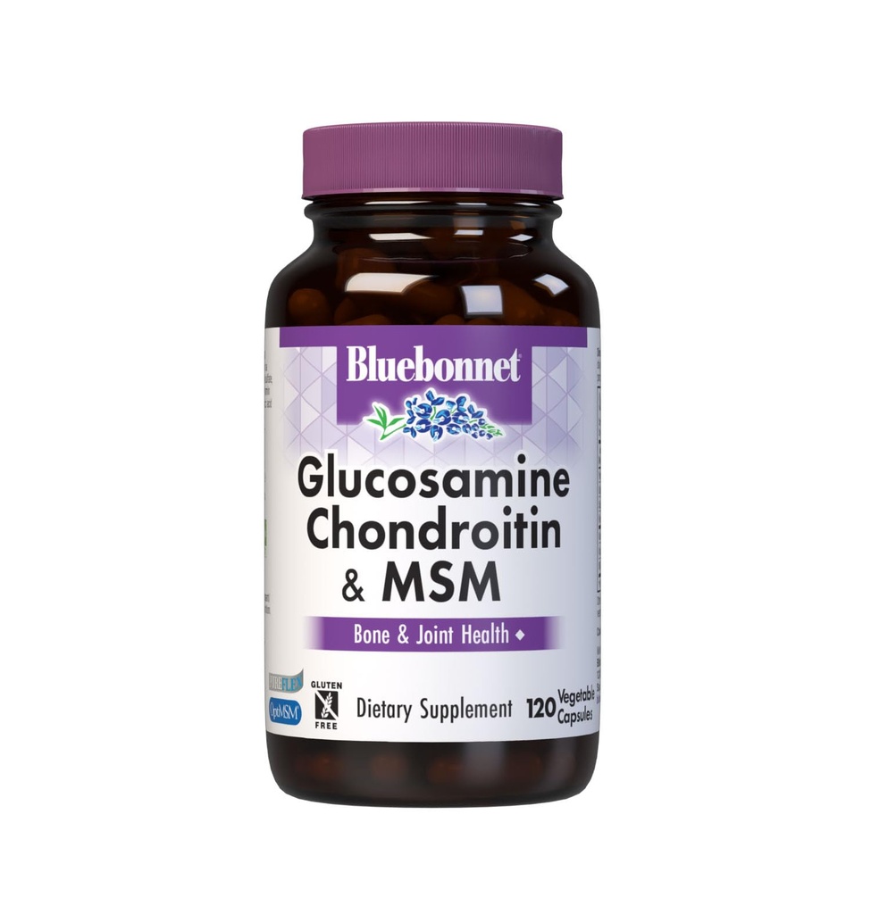 Bluebonnet Nutrition Glucosamine Chondroitin & MSM, Glucosamin, Bone & Joint Health*, Non-GMO, Gluten-Free, Soja-Free, Dairy-Free, 120 Gemüsekapseln, 40 Servietten