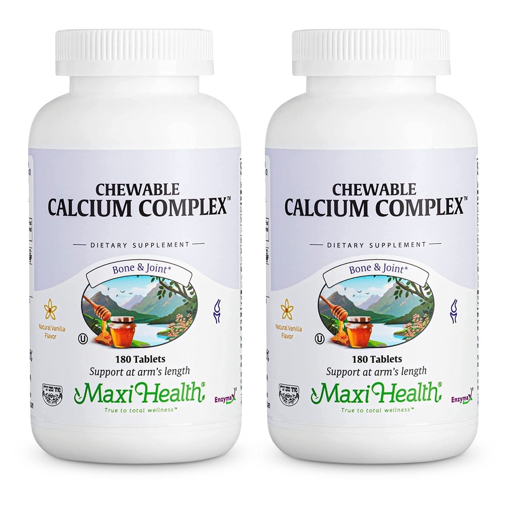 Maxi Health Chocable Calcium Complex – Vanilla Flavor Vitamine D3 et Magnésium Chewables pour aider à soutenir les os – supplément de magnésium et de calcium pour les femmes et les hommes (180 comtes, paquet de 2)
